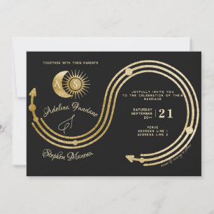 Celestial Black Gold Sun Moon Wappen UAWG QR Code Einladung