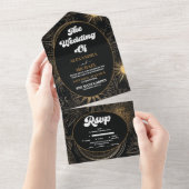 Celestial Black Gold Wedding All In One Einladung (Abreißen)