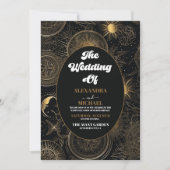 Celestial Black Gold Wedding Einladung (Vorderseite)