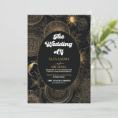 Celestial Black Gold Wedding Einladung (Stehend Vorderseite)
