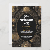 Celestial Black Gold Wedding Einladung (Vorderseite)