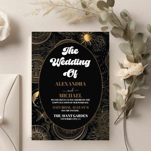 Celestial Black Gold Wedding Einladung