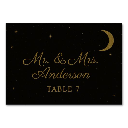Celestial Black & Gold Wedding Escort Card Tischnummer (Vorderseite)