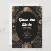 Celestial Black Gold Wedding Save The Date (Vorderseite)