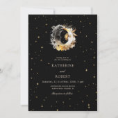 Celestial Black Golden Moon Hochzeit Einladung (Vorderseite)