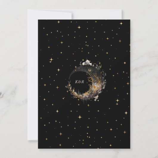 Celestial Black Golden Moon Hochzeit Einladung (Rückseite)