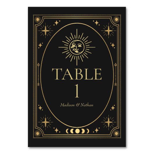 Celestial Black Gothic Tarot Wedding Tischnummer (Vorderseite)