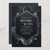 Celestial Black Hexagon Hochzeitseinladung Einladung (Vorne/Hinten)