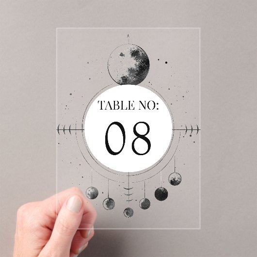 Celestial Black Moon Wedding Acrylic Table Number Acryleinladungen (Insitu (Handheld))