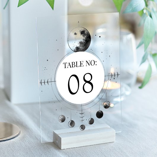 Celestial Black Moon Wedding Acrylic Table Number Acryleinladungen