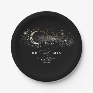 Celestial Black Mr. und Mrs. Wedding Pappteller