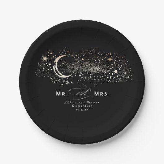 Celestial Black Mr. und Mrs. Wedding Pappteller (Vorderseite)
