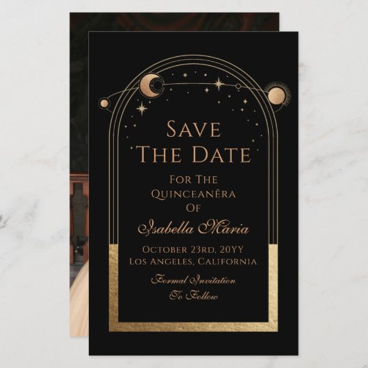 Celestial Black Save the Date Birthday Quinceanera (Vorne/Hinten)