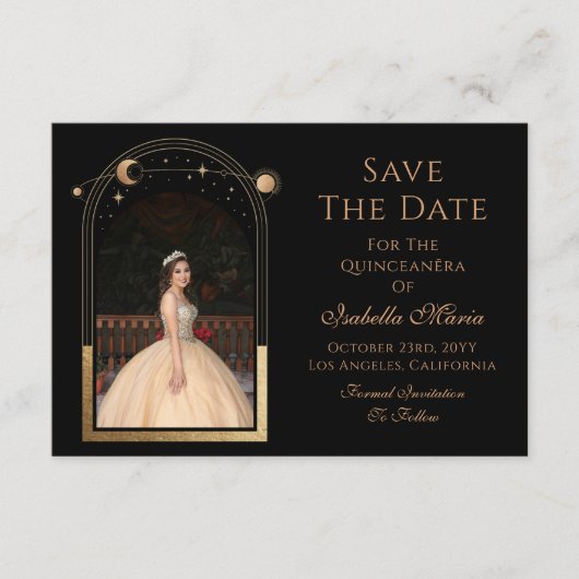 Celestial Black Save the Date Birthday Quinceanera (Vorderseite)