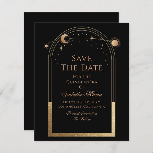 Celestial Black Save the Date Birthday Quinceanera (Vorne/Hinten)