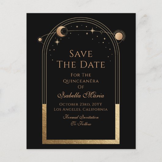 Celestial Black Save the Date Birthday Quinceanera (Vorderseite)