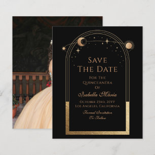 Celestial Black Save the Date Birthday Quinceanera