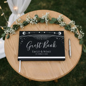 Celestial Black Silver Sun Moon Stars Wedding  Gästebuch
