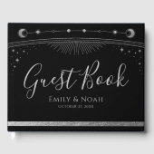 Celestial Black Silver Sun Moon Stars Wedding  Gästebuch (Vorderseite)