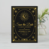 Celestial Black Tarot Wedding Foto Save the Date Folieneinladung (Stehend vorne)
