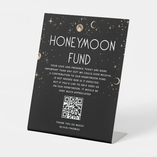 Celestial Black Wedding Honeymoon Fund Sockelschild (Vorderseite)