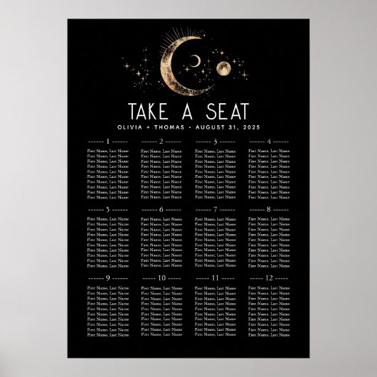 Celestial Black Wedding Seating Chart Poster (Vorne)