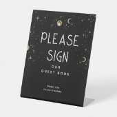Celestial Black Wedding Sign Our Guest Book Sockelschild (Vorderseite)