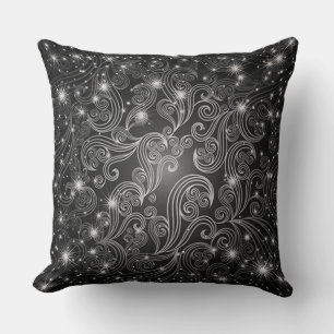 Celestial Black & White Wirbel & Stars Pillow Kissen