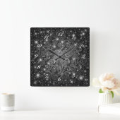 Celestial Black & White Wirbel & Stars Wall Clock Quadratische Wanduhr (Zuhause)