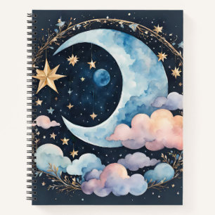 CELESTIAL BLAUE MOON CLOUUUES AND STARS NOTIZBLOCK