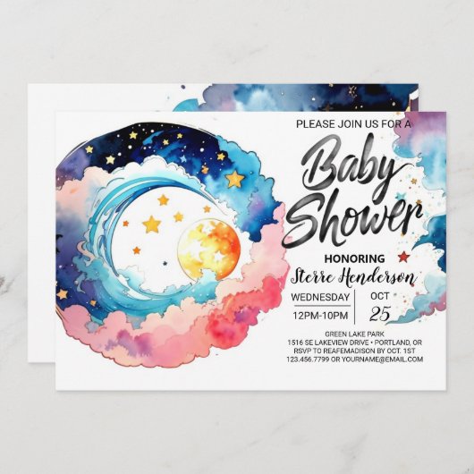 Celestial Bliss Baby Dusche Einladung (Vorne/Hinten)