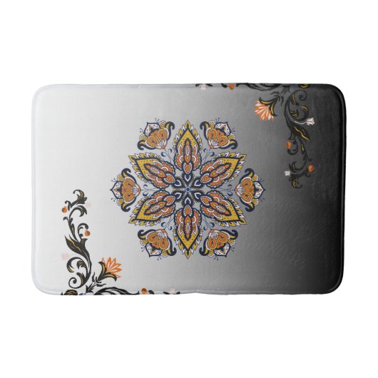 Celestial Bloom – Black & White Mandala Floral Des Badematte (Vorderseite)