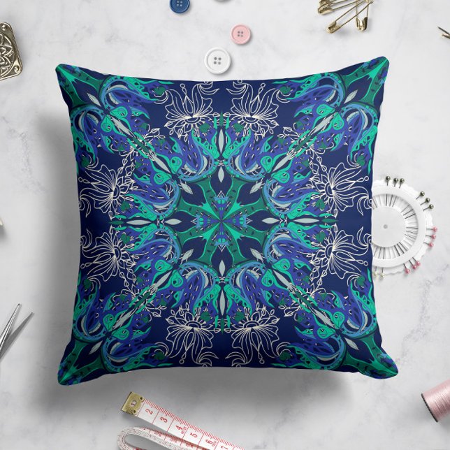 Celestial Bloom Pillow in Midnight Blue Kissen (Von Creator hochgeladen)