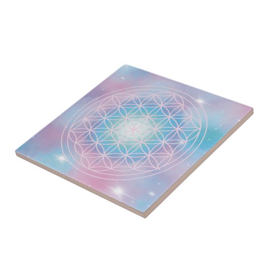 Celestial Bloom – Sacred Geometry Flower of Life Fliese (Seite)