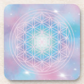 Celestial Bloom – Sacred Geometry Flower of Life Getränkeuntersetzer (Vorderseite)
