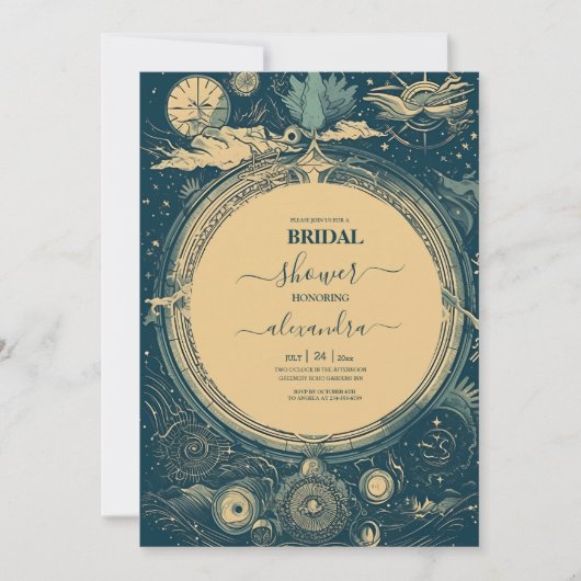 Celestial Blue and Golg Tarot Card Bridal Einladung (Vorderseite)