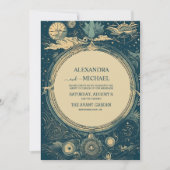 Celestial Blue and Golg Tarot Card Wedding Einladung (Vorderseite)