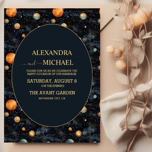 Celestial Blue and Golg Tarot Card Wedding Einladung