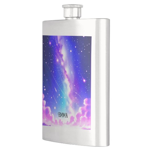 Celestial Blue and Pink Galaxy Individuelle Name Flachmann (Links)