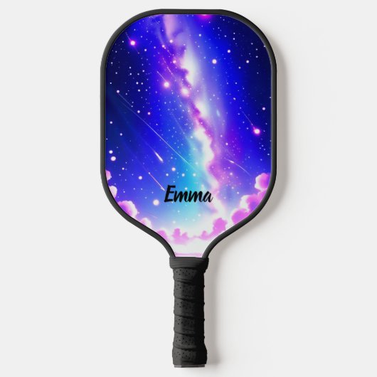 Celestial Blue and Pink Galaxy Individuelle Name Pickleball Schläger (Vorderseite)