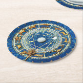 Celestial Blue Antique Gold Zodiac Wheel Astrologi Runder Pappuntersetzer (Angewinkelt)