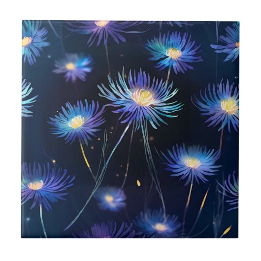 Celestial Blue Aster A Cosmic Bloom Fliese (Vorderseite)