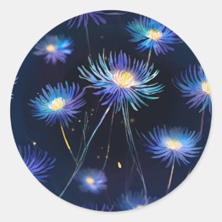 Celestial Blue Aster A Cosmic Bloom Runder Aufkleber