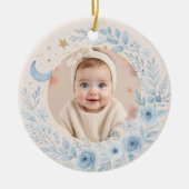 Celestial Blue Baby First Christmas Photo Keramik Ornament (Vorne)