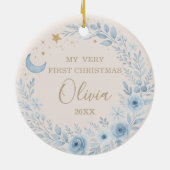 Celestial Blue Baby First Christmas Photo Keramik Ornament (Hinten)