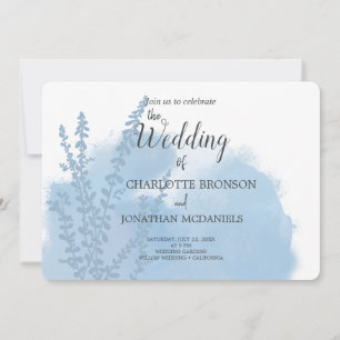 Celestial Blue Botanical Watercolor Wash Wedding Einladung