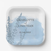 Celestial Blue Botanical Watercolor Wash Wedding Pappteller (Vorderseite)