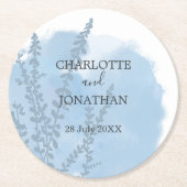 Celestial Blue Botanical Watercolor Wash Wedding Runder Pappuntersetzer (Vorderseite)