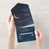 Celestial Blue Crescent Moon Hochzeit No Dinner All In One Einladung (Abreißen)
