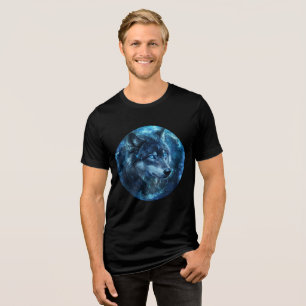 Celestial Blue-Eyed Wolf Wall Art Tri-Blend Shirt